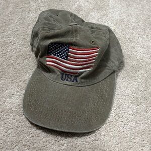 USA Flag Embroidered Cap - Olive Green
